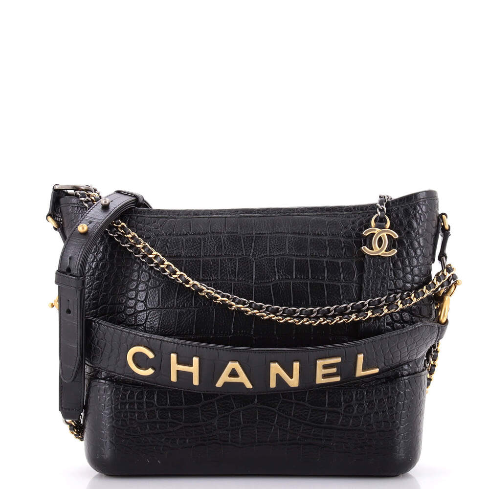Chanel Medium Gabrielle Hobo with Logo Handle Crocodile Embossed Calfskin